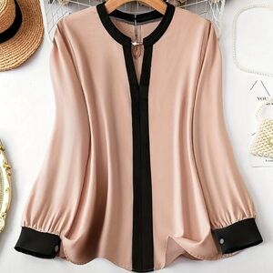 Temu Colorblock Trim Blouse, 3XL